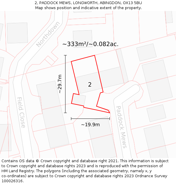 2, PADDOCK MEWS, LONGWORTH, ABINGDON, OX13 5BU: Plot and title map