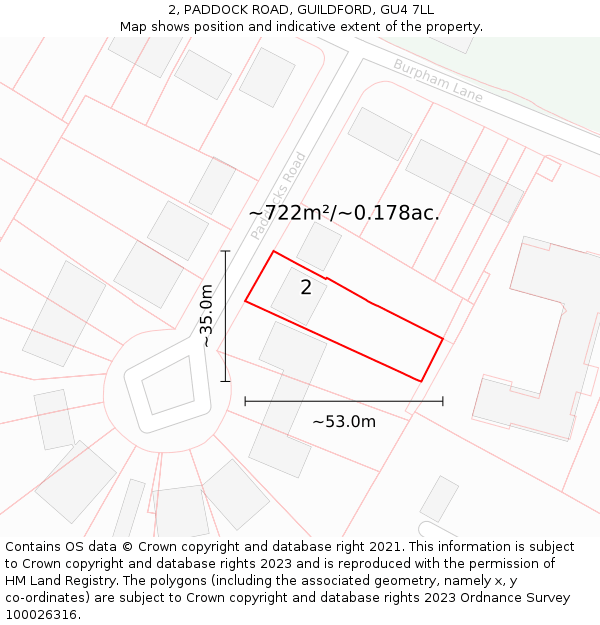 2, PADDOCK ROAD, GUILDFORD, GU4 7LL: Plot and title map