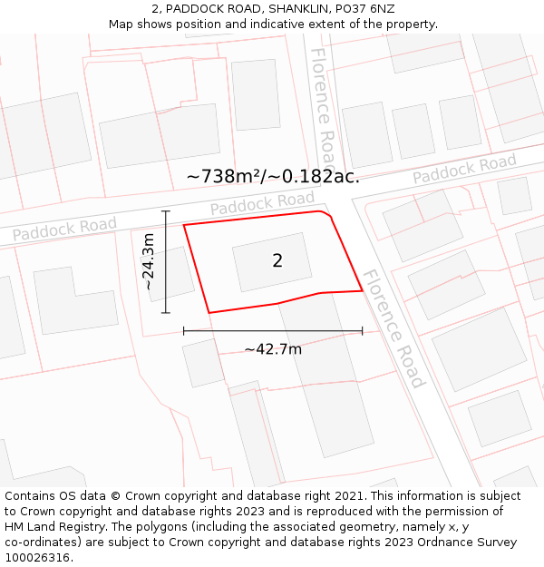 2, PADDOCK ROAD, SHANKLIN, PO37 6NZ: Plot and title map