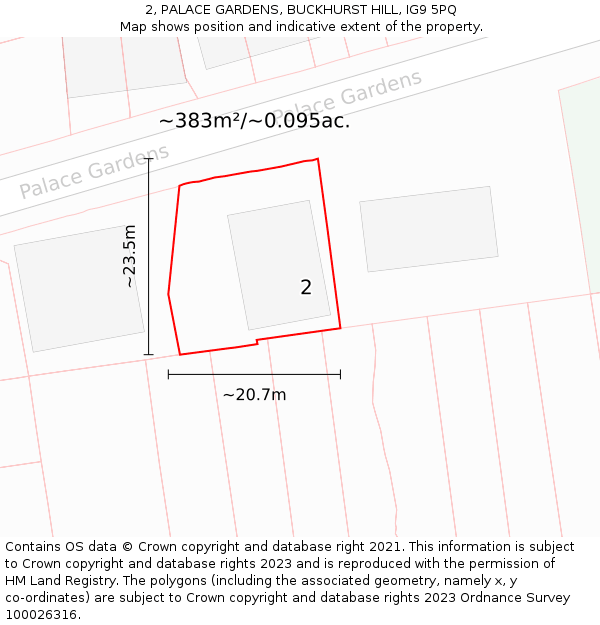 2, PALACE GARDENS, BUCKHURST HILL, IG9 5PQ: Plot and title map
