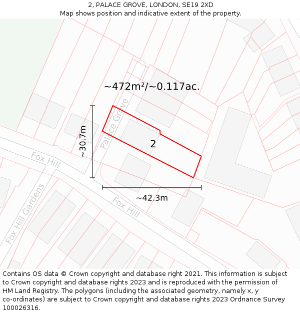 2, PALACE GROVE, LONDON, SE19 2XD: Plot and title map