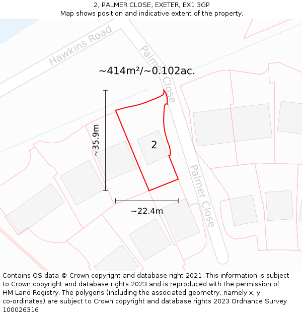 2, PALMER CLOSE, EXETER, EX1 3GP: Plot and title map