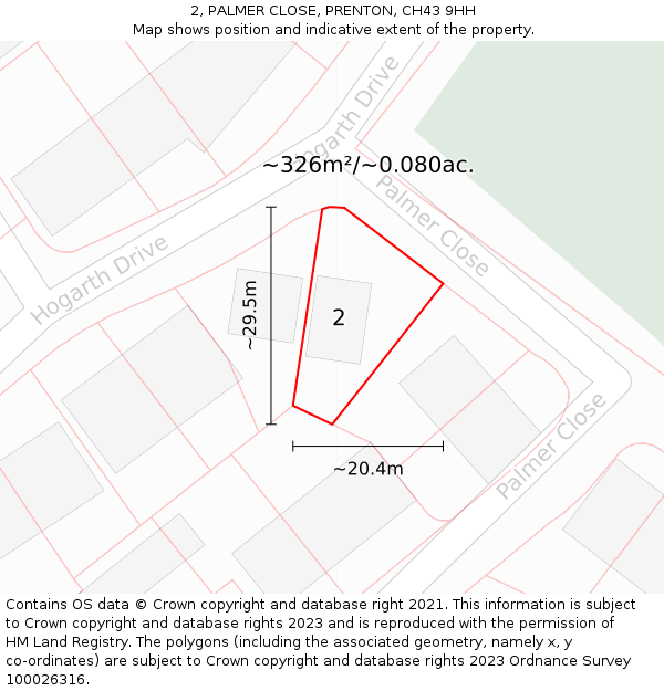 2, PALMER CLOSE, PRENTON, CH43 9HH: Plot and title map