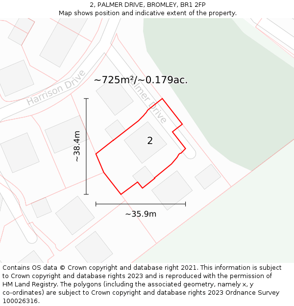 2, PALMER DRIVE, BROMLEY, BR1 2FP: Plot and title map