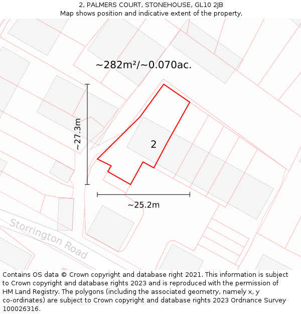 2, PALMERS COURT, STONEHOUSE, GL10 2JB: Plot and title map