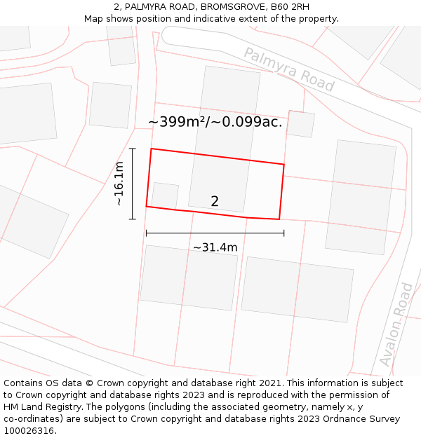2, PALMYRA ROAD, BROMSGROVE, B60 2RH: Plot and title map