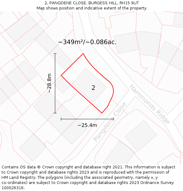 2, PANGDENE CLOSE, BURGESS HILL, RH15 9UT: Plot and title map