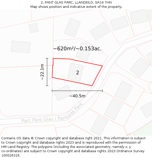 2, PANT GLAS PARC, LLANDEILO, SA19 7HN: Plot and title map