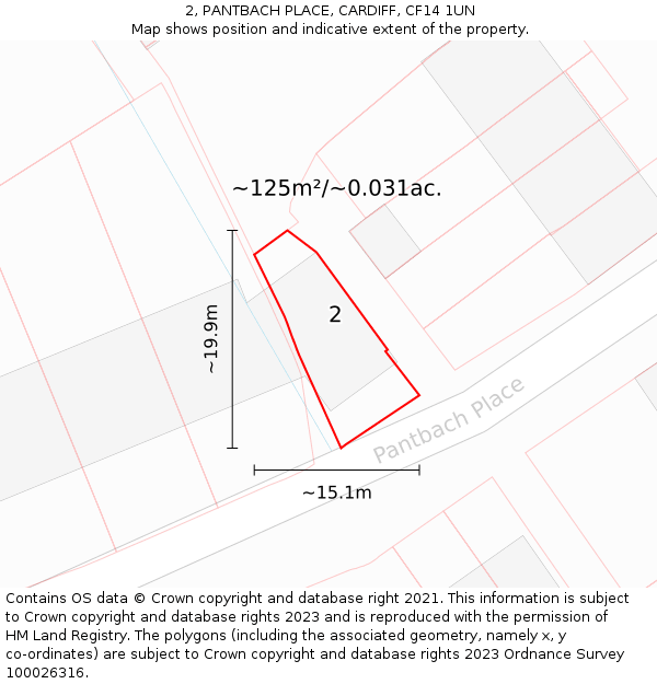 2, PANTBACH PLACE, CARDIFF, CF14 1UN: Plot and title map