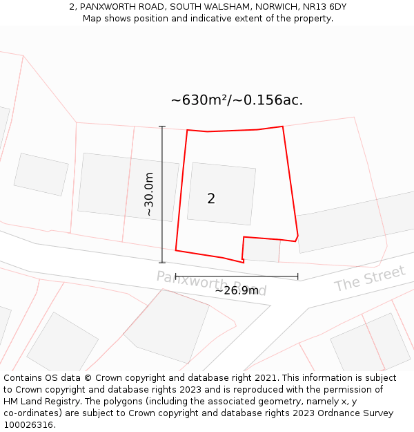 2, PANXWORTH ROAD, SOUTH WALSHAM, NORWICH, NR13 6DY: Plot and title map