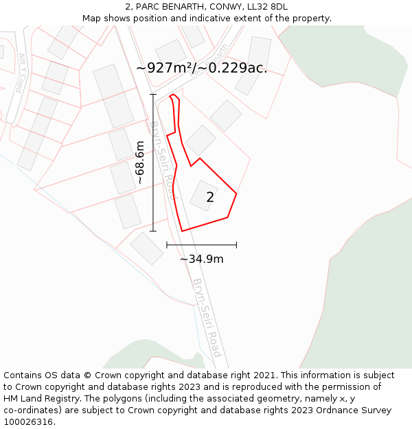 2, PARC BENARTH, CONWY, LL32 8DL: Plot and title map