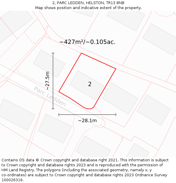 2, PARC LEDDEN, HELSTON, TR13 8NB: Plot and title map