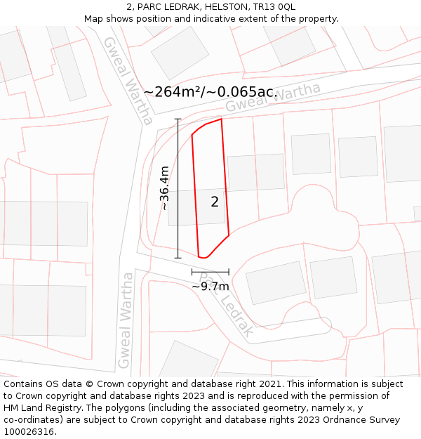 2, PARC LEDRAK, HELSTON, TR13 0QL: Plot and title map