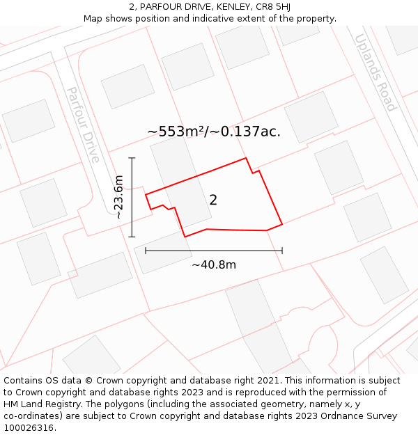 2, PARFOUR DRIVE, KENLEY, CR8 5HJ: Plot and title map