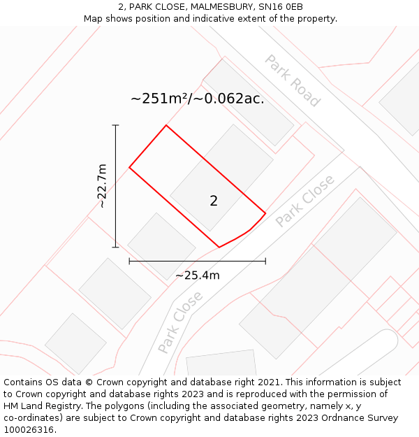 2, PARK CLOSE, MALMESBURY, SN16 0EB: Plot and title map