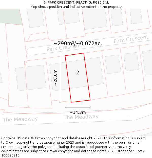 2, PARK CRESCENT, READING, RG30 2NL: Plot and title map