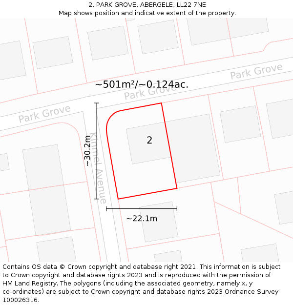 2, PARK GROVE, ABERGELE, LL22 7NE: Plot and title map