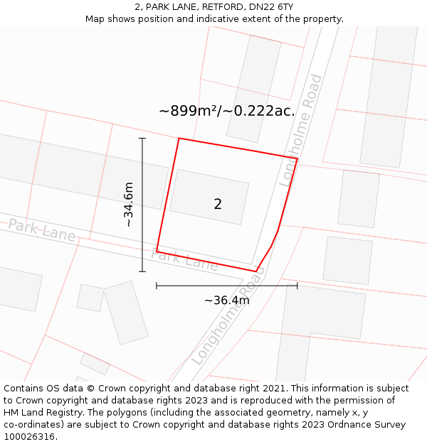 2, PARK LANE, RETFORD, DN22 6TY: Plot and title map