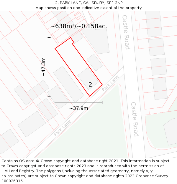 2, PARK LANE, SALISBURY, SP1 3NP: Plot and title map