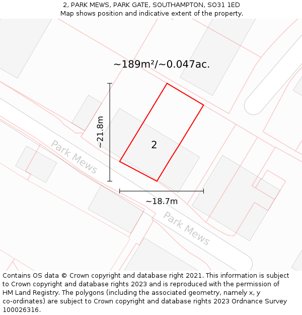 2, PARK MEWS, PARK GATE, SOUTHAMPTON, SO31 1ED: Plot and title map