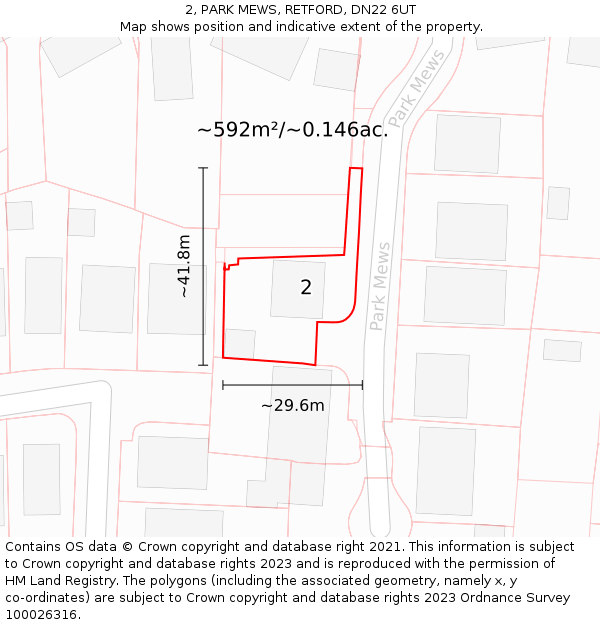 2, PARK MEWS, RETFORD, DN22 6UT: Plot and title map