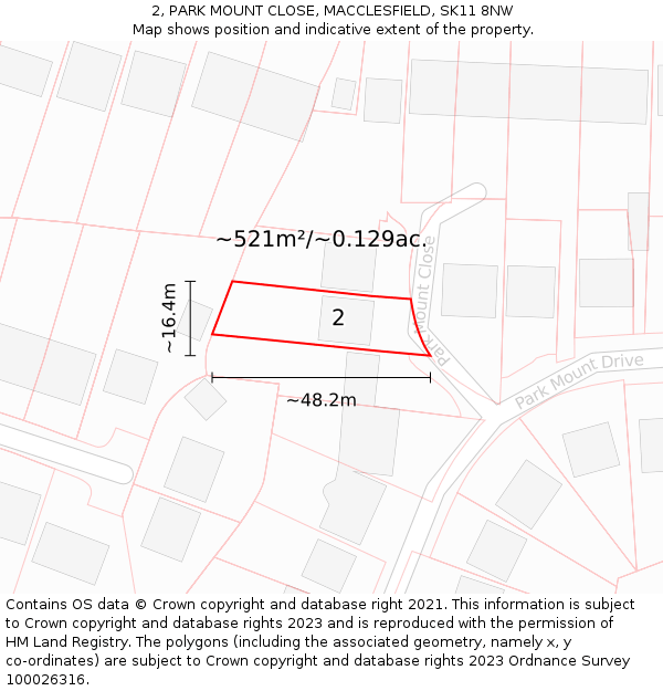 2, PARK MOUNT CLOSE, MACCLESFIELD, SK11 8NW: Plot and title map