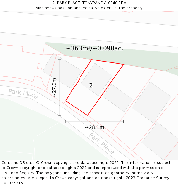 2, PARK PLACE, TONYPANDY, CF40 1BA: Plot and title map