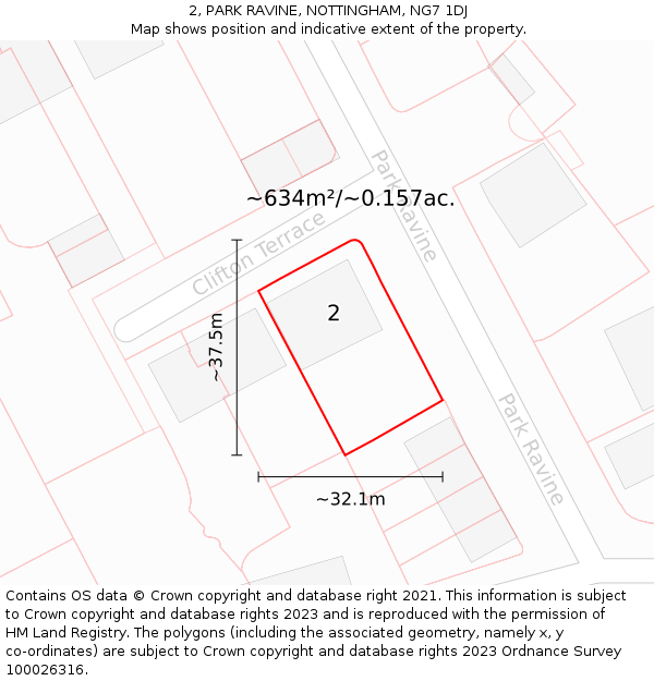 2, PARK RAVINE, NOTTINGHAM, NG7 1DJ: Plot and title map