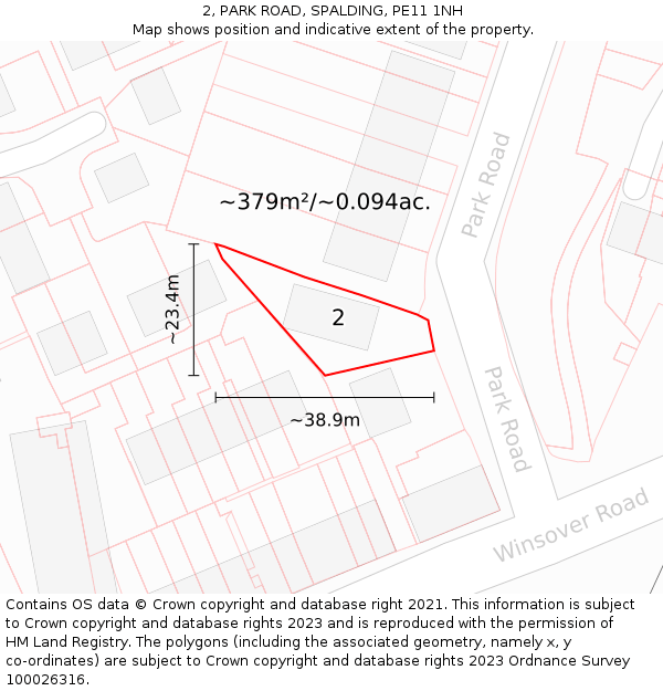 2, PARK ROAD, SPALDING, PE11 1NH: Plot and title map