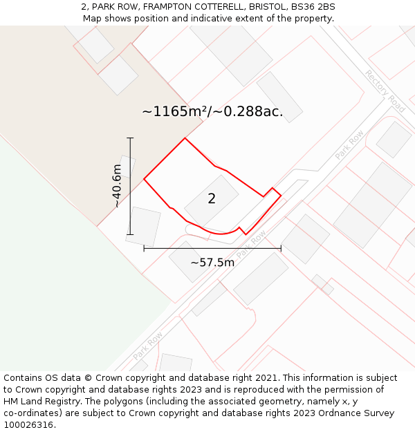 2, PARK ROW, FRAMPTON COTTERELL, BRISTOL, BS36 2BS: Plot and title map