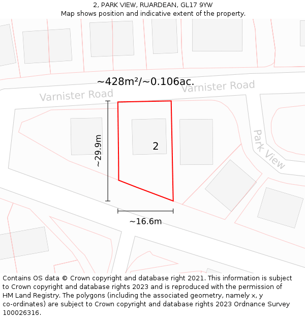 2, PARK VIEW, RUARDEAN, GL17 9YW: Plot and title map