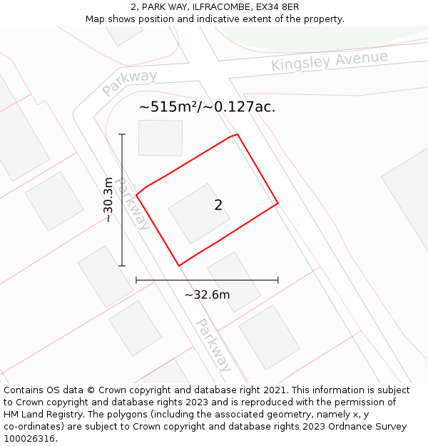 2, PARK WAY, ILFRACOMBE, EX34 8ER: Plot and title map