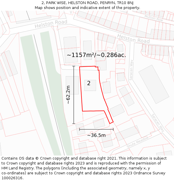 2, PARK WISE, HELSTON ROAD, PENRYN, TR10 8NJ: Plot and title map