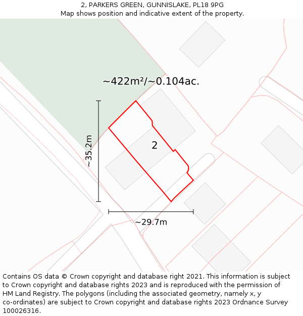 2, PARKERS GREEN, GUNNISLAKE, PL18 9PG: Plot and title map