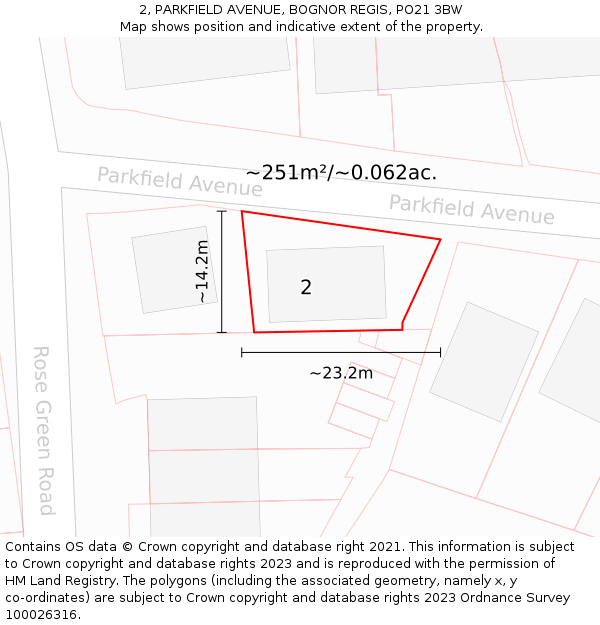 2, PARKFIELD AVENUE, BOGNOR REGIS, PO21 3BW: Plot and title map