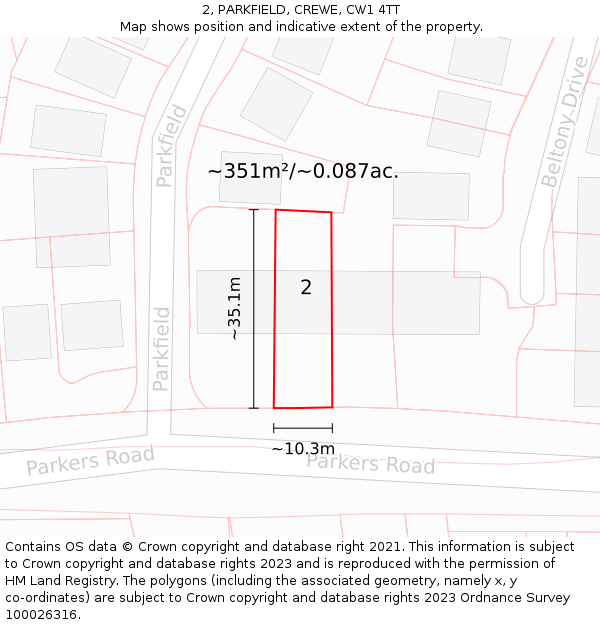 2, PARKFIELD, CREWE, CW1 4TT: Plot and title map