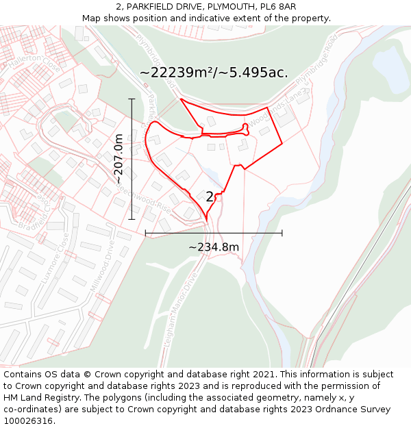 2, PARKFIELD DRIVE, PLYMOUTH, PL6 8AR: Plot and title map