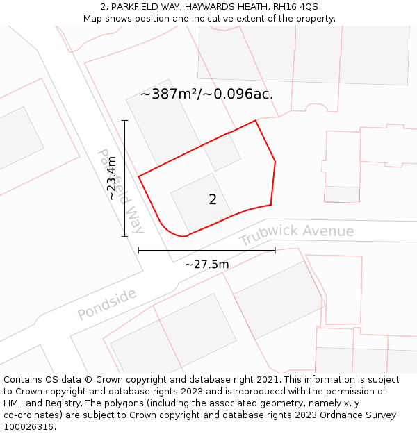 2, PARKFIELD WAY, HAYWARDS HEATH, RH16 4QS: Plot and title map