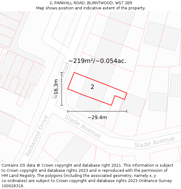 2, PARKHILL ROAD, BURNTWOOD, WS7 2ER: Plot and title map