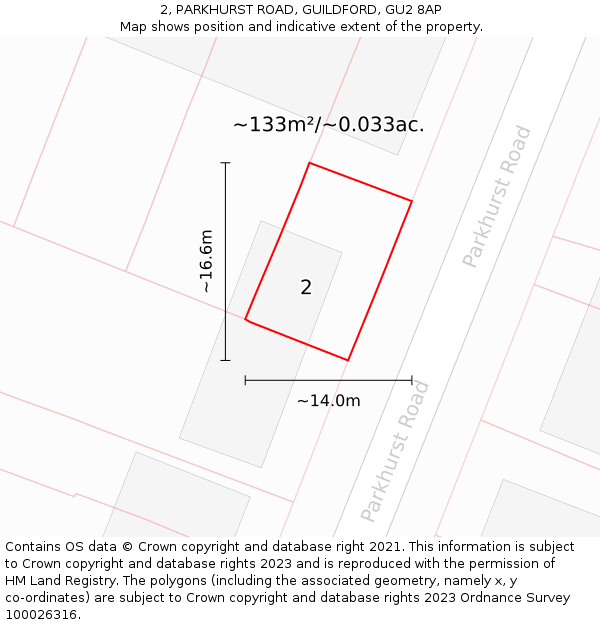 2, PARKHURST ROAD, GUILDFORD, GU2 8AP: Plot and title map