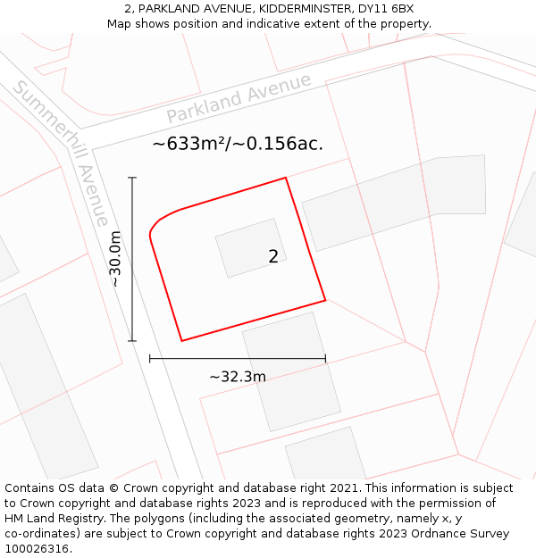 2, PARKLAND AVENUE, KIDDERMINSTER, DY11 6BX: Plot and title map
