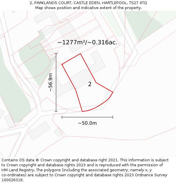 2, PARKLANDS COURT, CASTLE EDEN, HARTLEPOOL, TS27 4TQ: Plot and title map