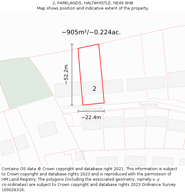 2, PARKLANDS, HALTWHISTLE, NE49 9HB: Plot and title map
