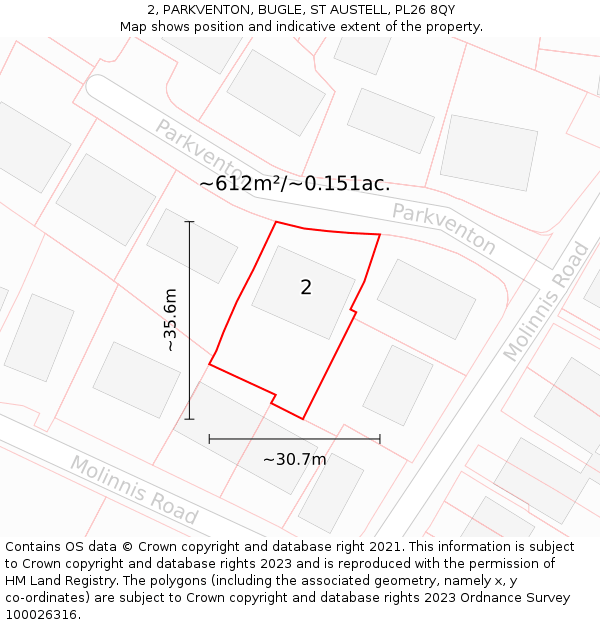 2, PARKVENTON, BUGLE, ST AUSTELL, PL26 8QY: Plot and title map