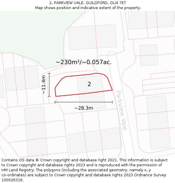 2, PARKVIEW VALE, GUILDFORD, GU4 7ET: Plot and title map