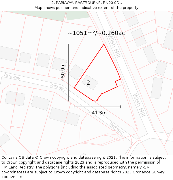 2, PARKWAY, EASTBOURNE, BN20 9DU: Plot and title map