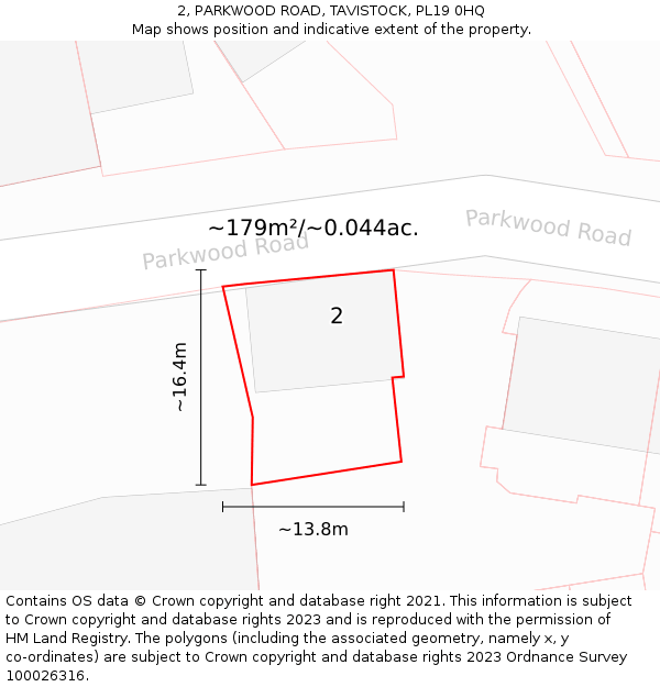 2, PARKWOOD ROAD, TAVISTOCK, PL19 0HQ: Plot and title map