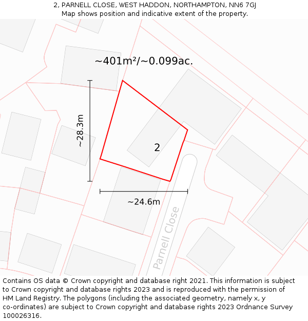 2, PARNELL CLOSE, WEST HADDON, NORTHAMPTON, NN6 7GJ: Plot and title map