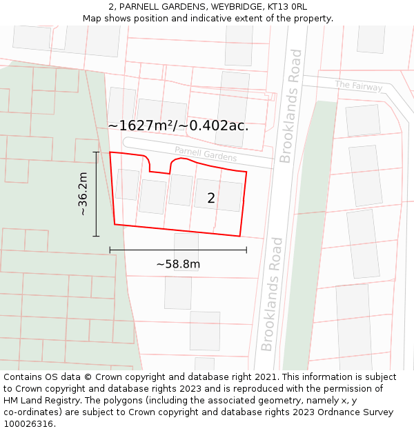 2, PARNELL GARDENS, WEYBRIDGE, KT13 0RL: Plot and title map