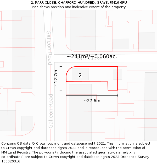 2, PARR CLOSE, CHAFFORD HUNDRED, GRAYS, RM16 6RU: Plot and title map